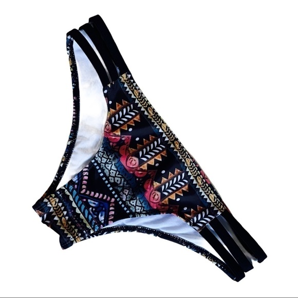 STRAPPY boho print bikini bottom blacks/browns L - Picture 1 of 4